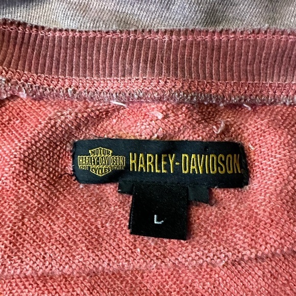 Harley Davidson Women's Distressed Ombré Crew Neck Sweatshirt Size Large Coral - Picture 5 of 6